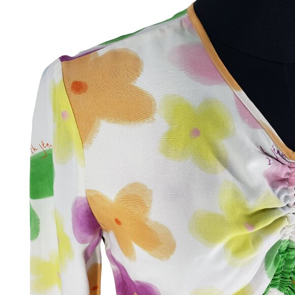With Jean Hermana Dress Floral Daisy Viola Tricolor Cinched Top Cutout Mini 90s - Picture 11 of 15